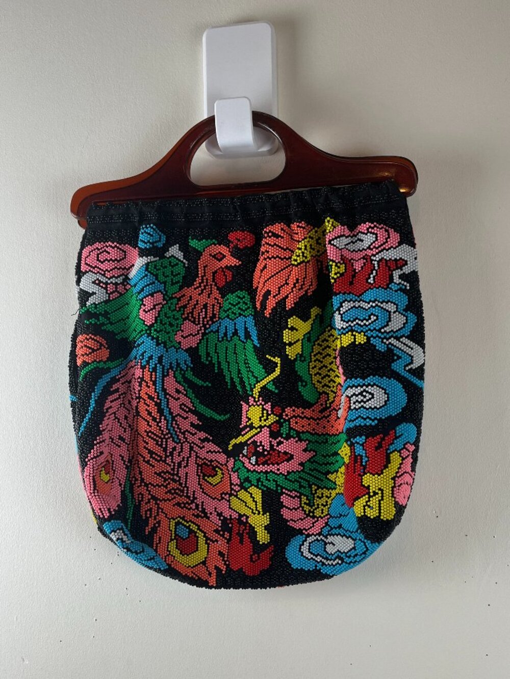 Kitsch Vintage Dargon & Phoenix Motif Beaded Handbag